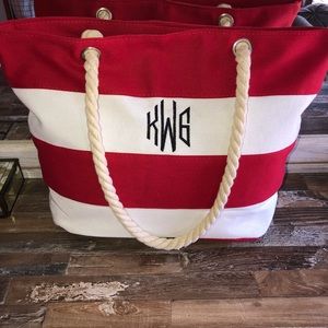 Red & White Monogrammed Tote